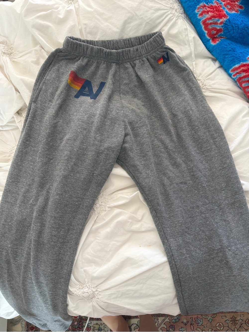 Aviator Nation Kids Gray Sweatpants with Rainbow 'AN' Logo